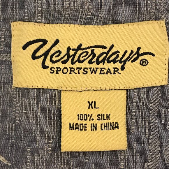 Yesterdays Sportswear Men's X-Large Blue Silk Short Sleeve Button Up Loop Collar - Picture 7 of 8